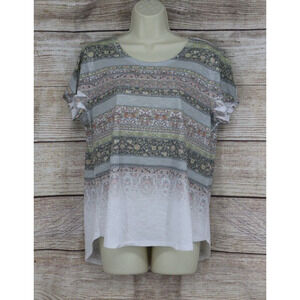 Style & Co Womens Size Petite Large Pullover Short Sleeve Top Shirt Gray Floral